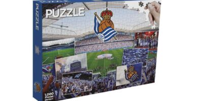 La caja de un puzzle de fútbol temático de la Real Sociedad